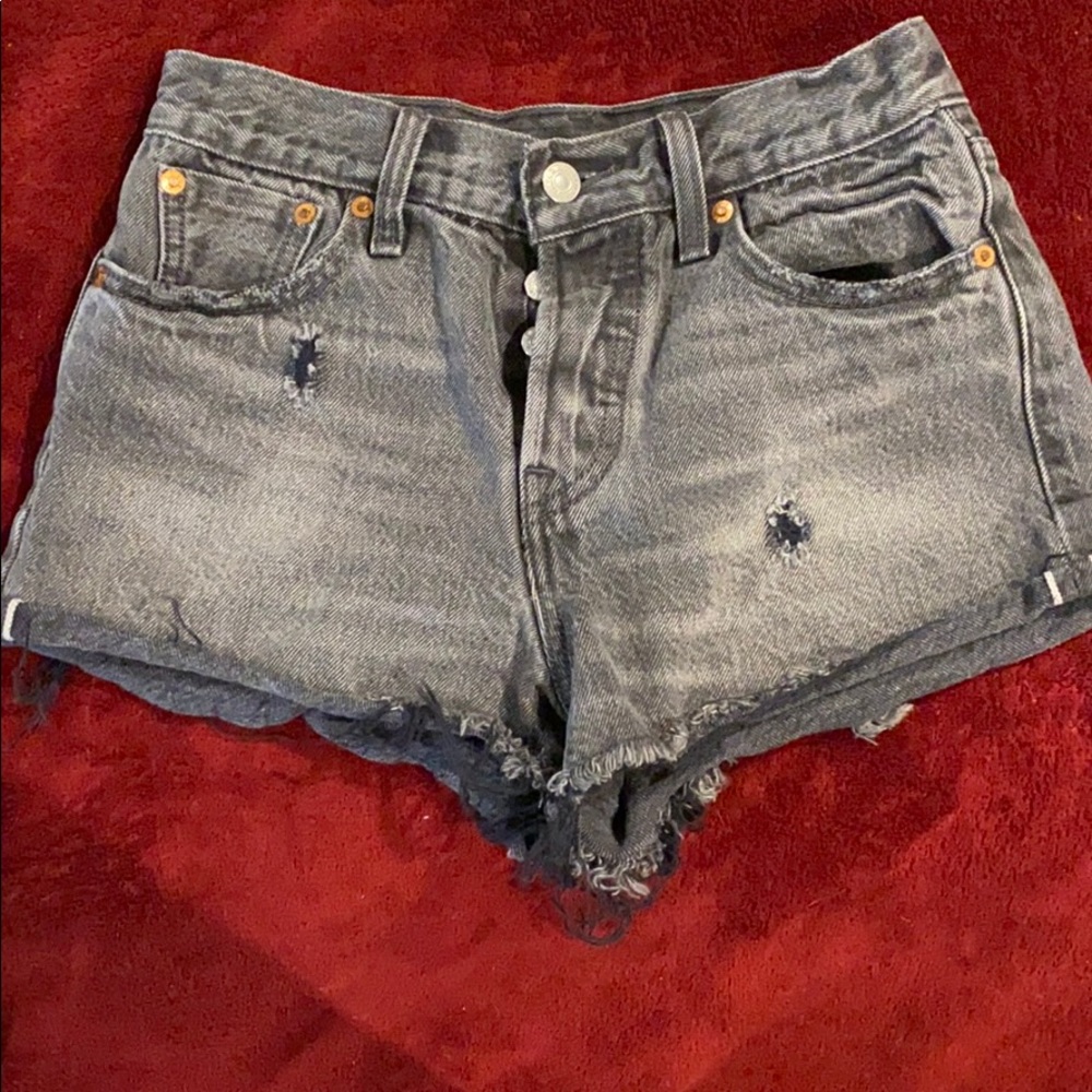 Levi’s high waisted grey ripped jean shorts 25